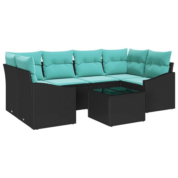 vidaXL Ensemble de Canapés 7 Pièces Noir et turquoise polyrotin