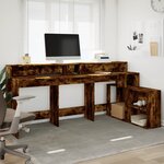 vidaXL Bureau et lumières LED chêne fumé 200x104x91cm bois ingénierie