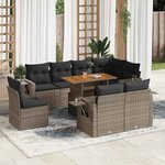 vidaXL Salon de jardin 9 Pièces avec coussins gris résine tressée