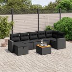 vidaXL Salon de jardin 8 Pièces avec coussins noir résine tressée