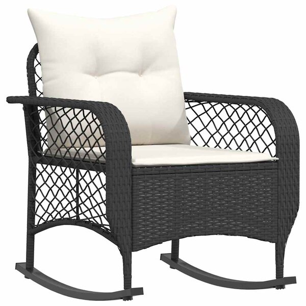 vidaXL Chaise à bascule de jardin avec coussins noir résine tressée