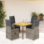 vidaXL Ensemble de bistro de jardin 5 Pièces coussins gris poly rotin