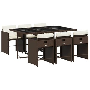 vidaXL Ensemble à manger de jardin et coussins 7 Pièces marron rotin