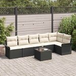vidaXL Set de canapé de jardin 6 pièces avec coussins en poly rotin brun.
