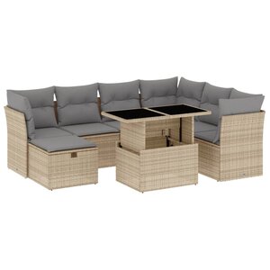 vidaXL Salon de jardin avec coussins 8 Pièces beige résine tressée