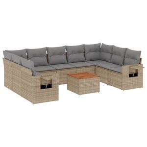 vidaXL Salon de jardin et coussins 10 Pièces mélange beige résine tressée