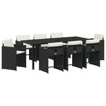 vidaXL Ensemble de salle à manger de jardin 9 pièces avec coussins en poly rattan noir