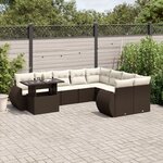 vidaXL Salon de jardin 10 Pièces avec coussins marron résine tressée