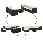 vidaXL Salon de jardin 8 Pièces avec coussins noir résine tressée