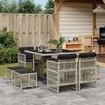 vidaXL Ensemble à manger de jardin et coussins 9 Pièces gris clair rotin