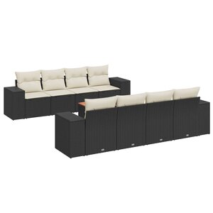 vidaXL Salon de jardin 9 Pièces avec coussins noir résine tressée