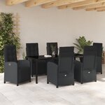 Ensemble de salle à manger de jardin de 7 pièces vidaXL avec coussins poly rattan noir