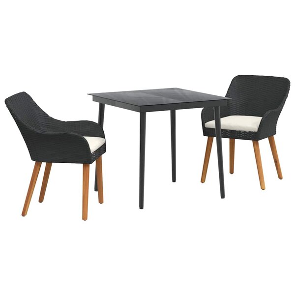 vidaXL Ensemble de salle à manger pour jardin 3 Pièces Noir polyrotin