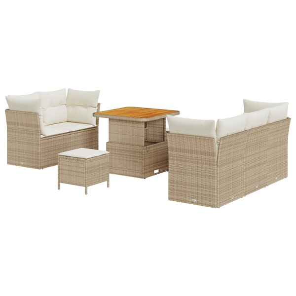 Ensemble de Canapé de Jardin 8 Pièces avec Coussins Beige Rotin Acacia