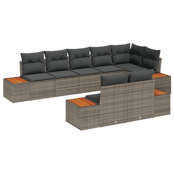 Ensemble de canapé de jardin 8 pièces avec coussins gris en poly rotin