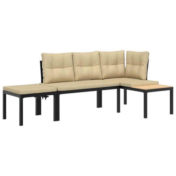 vidaXL Ensemble de banc de jardin avec coussins 3 Pièces noir