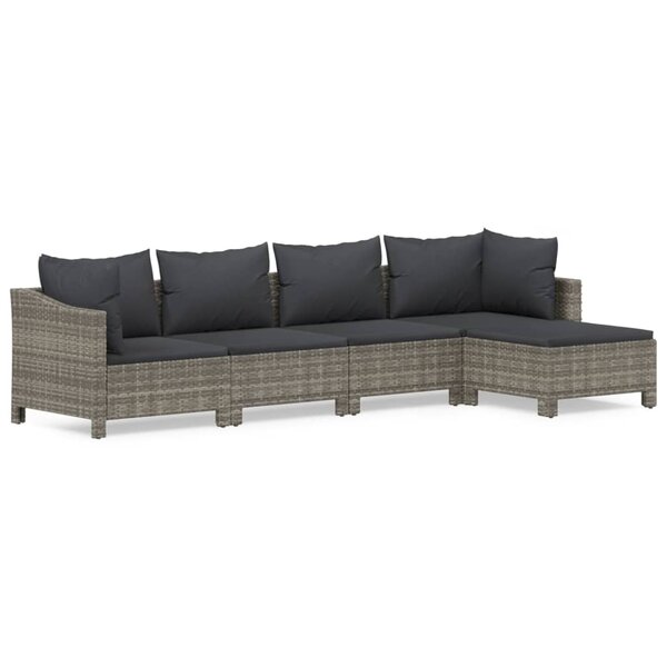 vidaXL Salon de jardin 5 Pièces avec coussins Gris Résine tressée