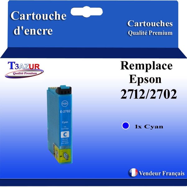 T3AZUR - Cartouche Compatible avec Epson WorkForce WF-7610DWF WF-7620DTWF remplace Epson T27XL Cyan