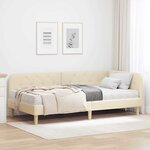 vidaXL Cadre de lit d'angle avec matelas Crème 90 x 200 cm tissu