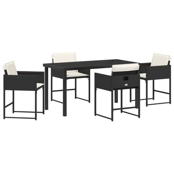 vidaXL Ensemble de salle à manger de jardin 5 pièces avec coussins en Rattan Poly Noir