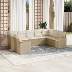 vidaXL Salon de jardin avec coussins 9 Pièces beige résine tressée