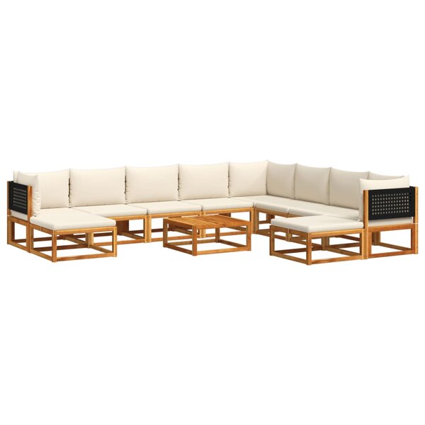 vidaXL Ensemble de canapés de jardin 11 pièces avec coussins en bois d'acacia et rotin