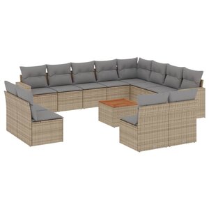 vidaXL Salon de jardin et coussins 13 Pièces mélange beige résine tressée