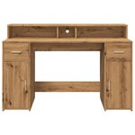 Bureau table poste de travail meuble d'ordinateur informatique étude avec lumières LED chêne artisanal bois d'ingénierie brun 02_0023417