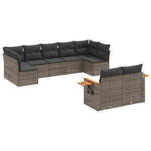 vidaXL Salon de jardin 9 Pièces avec coussins gris résine tressée