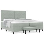 vidaXL Lit à ressort avec matelas et banc gris clair 200x200 cm velours
