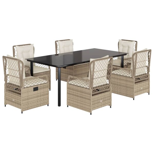 vidaXL Ensemble à manger de jardin et coussins 7 Pièces beige poly rotin