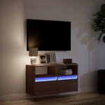 vidaXL Meuble TV mural avec lumières LED chêne marron 80x31x45 cm