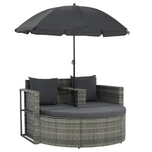 vidaXL Canapé de jardin 2 places avec coussins et parasol Gris