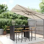 vidaXL Ensemble de bar jardin 7 Pièces noir poly rotin/bois massif acacia