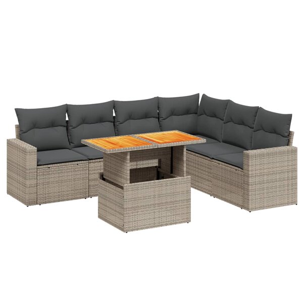 vidaXL Salon de jardin avec coussins 7 Pièces gris résine tressée