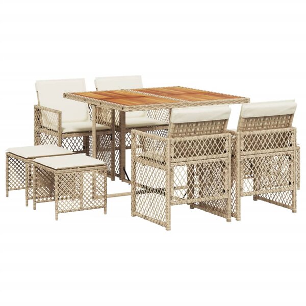 vidaXL Ensemble à manger de jardin et coussins 9 Pièces beige Poly rotin