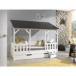 MALIA Lit cabane 90x200 avec toit noir + lit gigogne
