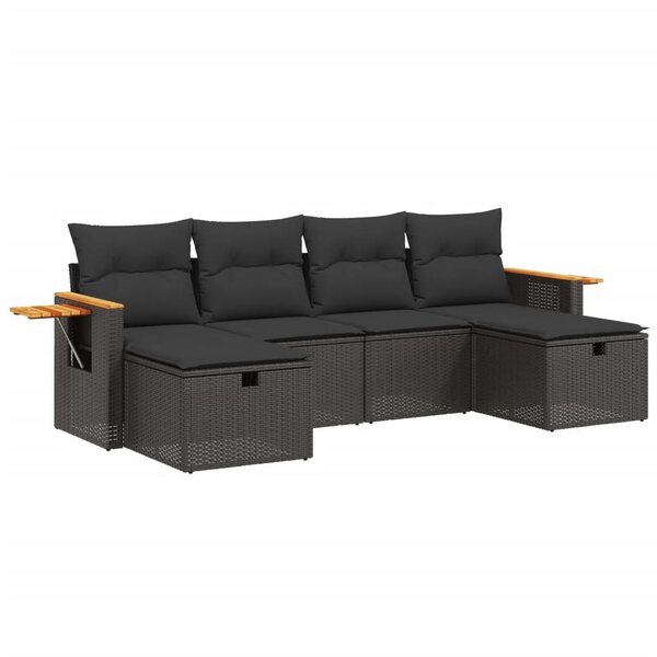vidaXL Salon de jardin 6 Pièces avec coussins noir résine tressée