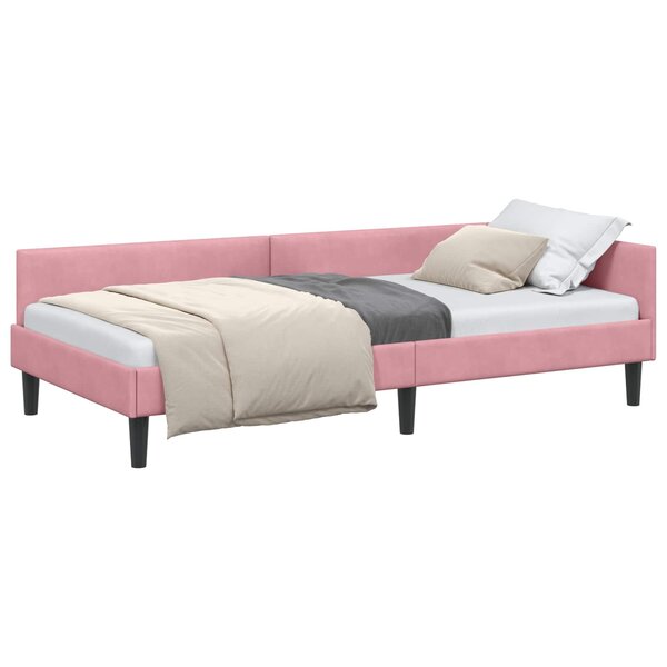 vidaXL Cadre de lit d'angle Rose 90 cm x 190 cm VeloursetContreplaqué