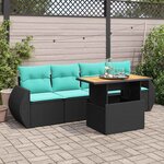 vidaXL Salon de jardin 5 Pièces avec coussins noir résine tressée