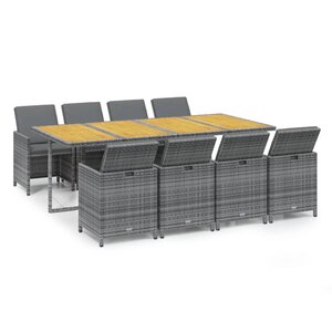 vidaXL Ensemble à manger de jardin coussins 9Pièces Résine tressée Gris