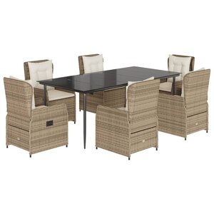vidaXL Ensemble à manger de jardin et coussins 7 Pièces beige poly rotin