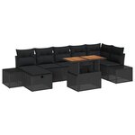 vidaXL Ensemble de canapé de jardin avec coussin 8 Pièces Noir Poly rotin