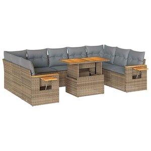 vidaXL Salon de jardin avec coussins 10Pièces beige résine tressée acacia