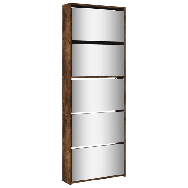 vidaXL Armoire à chaussures miroir 5 niveaux chêne fumé 63x17x169 5 cm