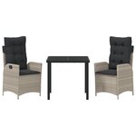 vidaXL Ensemble de salle à manger de jardin de 3 pièces avec coussins Gris clair Rattan poly