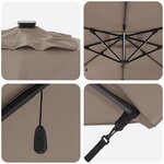 vidaXL Parasol déporté Roma avec LEDs - Taupe (286 x 285 x 270 cm) - Aluminium