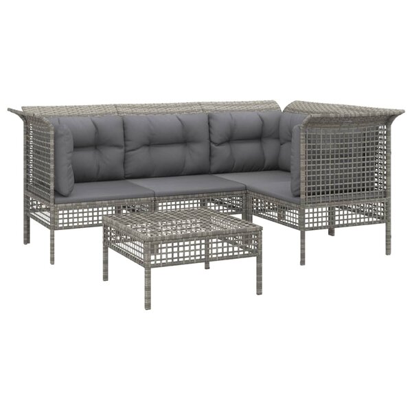 Salon de jardin meuble d'extérieur ensemble de mobilier 5 pièces avec coussins gris résine tressée 02_0016415