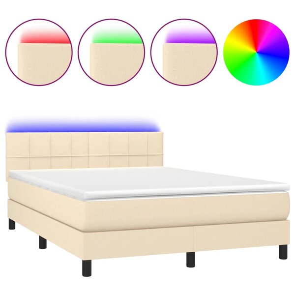 vidaXL Sommier à lattes de lit avec matelas LED Crème 140x190 cm Tissu