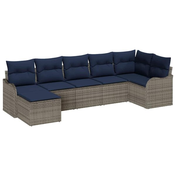 vidaXL Ensemble de canapé de jardin 7 Pièces Gris polyrotin